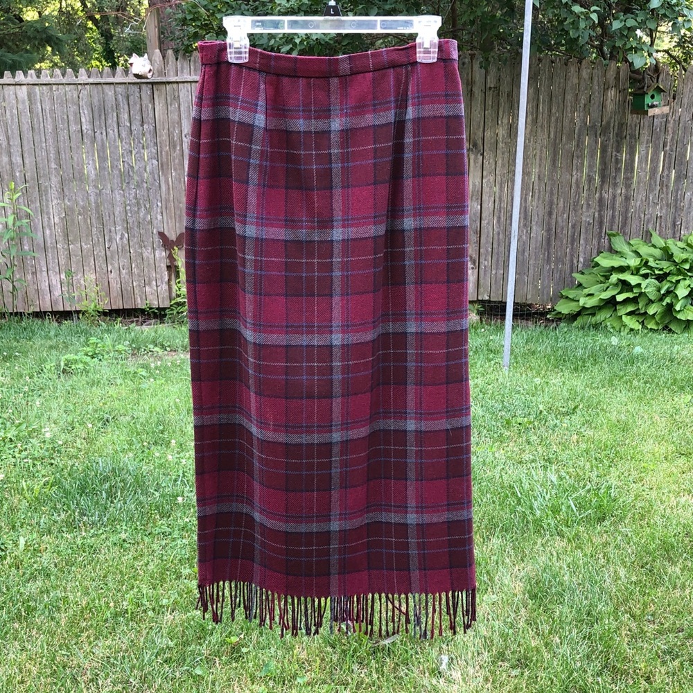 10 Plaid Fringe Maxi Skirt Wool Business Winter